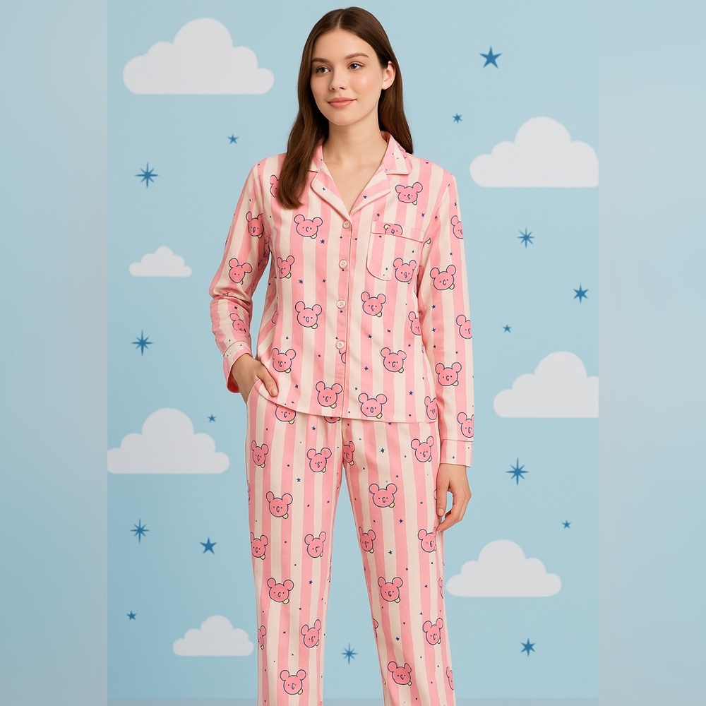 BT21 KOYA Pink Striped Pajama Set Women’s M NWOT Kawaii BTS Cute